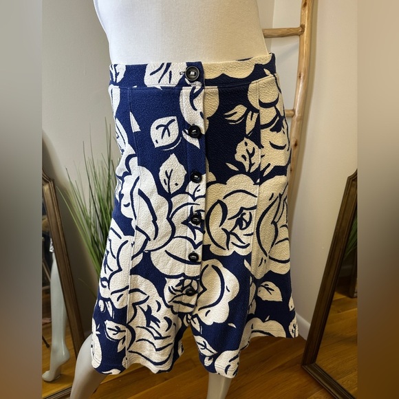 Anthropologie Maeve Amiens Flounced Skirt Blue White Floral Lined Midi XSmall - Picture 7 of 9